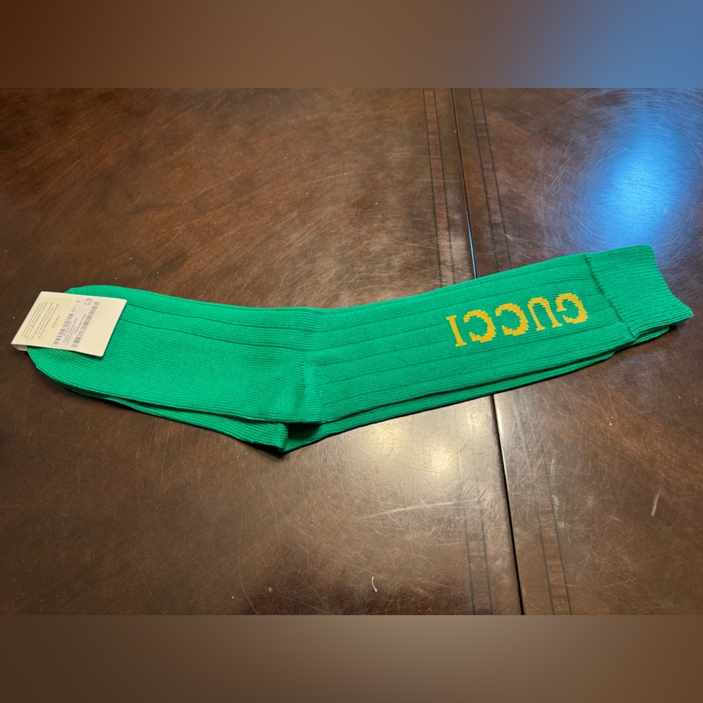 New Authentic Gucci Logo Socks Green Size M - Picture 5 of 10
